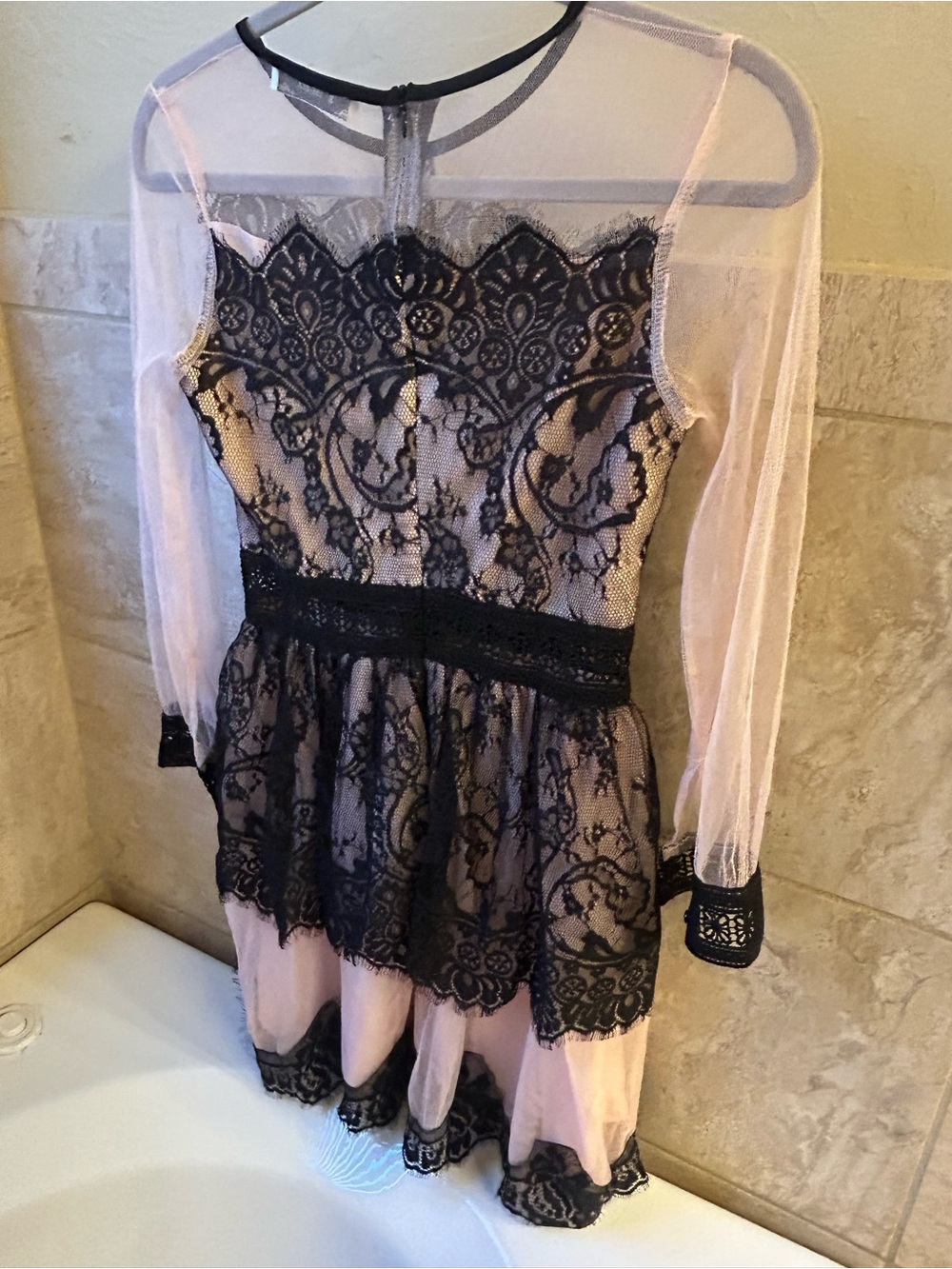 Pink and Black Lace Overlay Party Dress